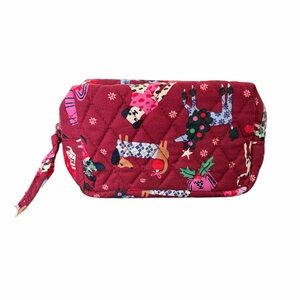 Vera Bradley quilted cosmetic makeup bag burgundy dogs Christmas travel pouch
